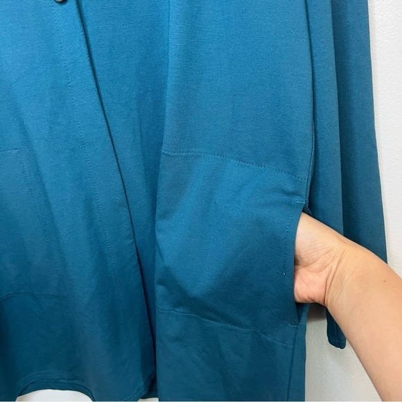 J. JILL WOMEN'S TUNIC TEAL KNIT ONE BUTTON CARDIGAN SWEATER LG SLEEVE Size XS S - Picture 6 of 9